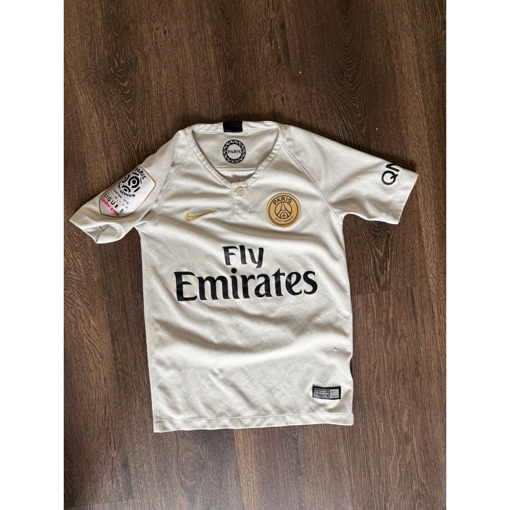Nike PSG 2018-19 Away Jersey Mbappe 7 Kids XS Cream Gold Soccer Shirt